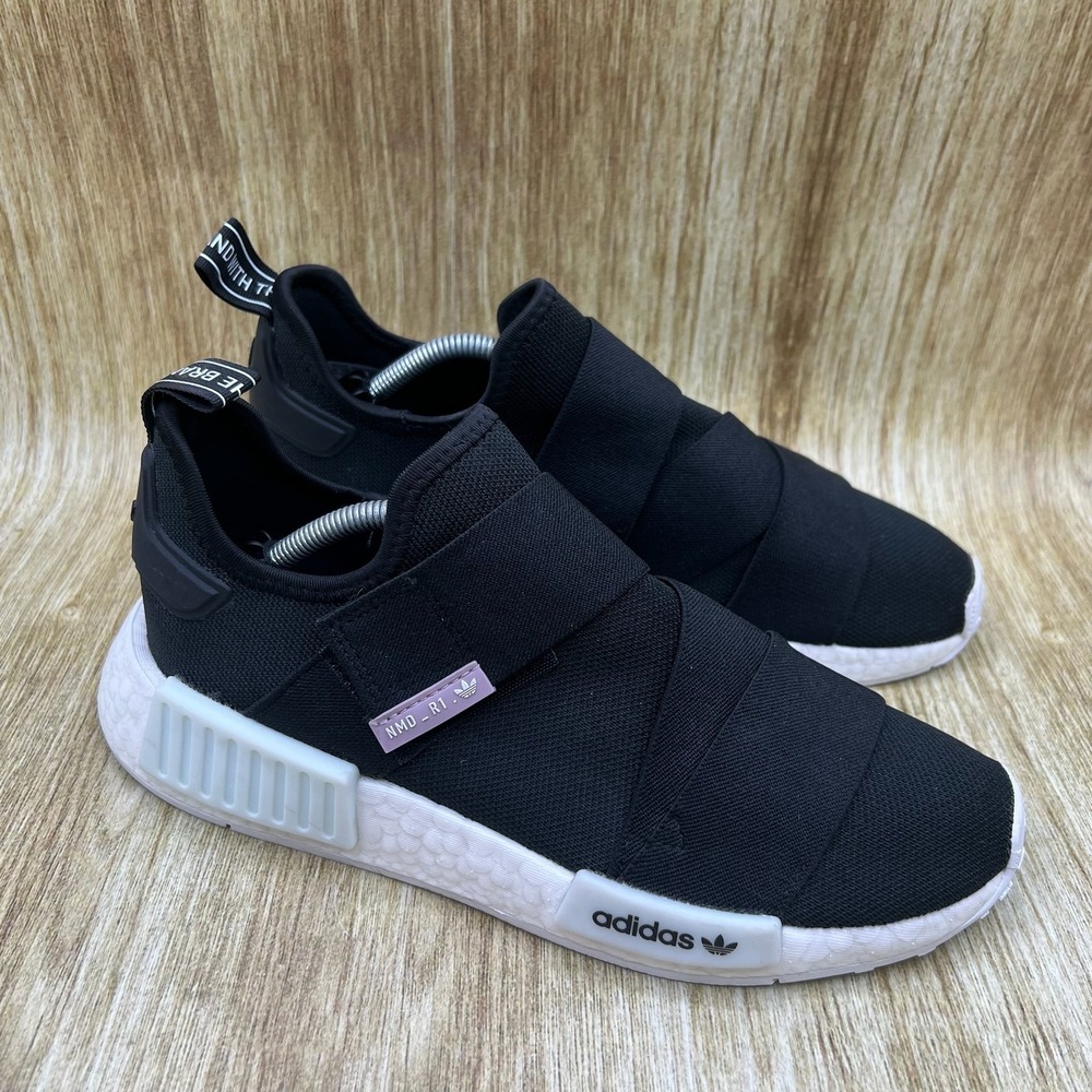 Adidas NMD_R1 Strap Sneakers Womens Size 8.5 Black White Slip On Athletic GW5698